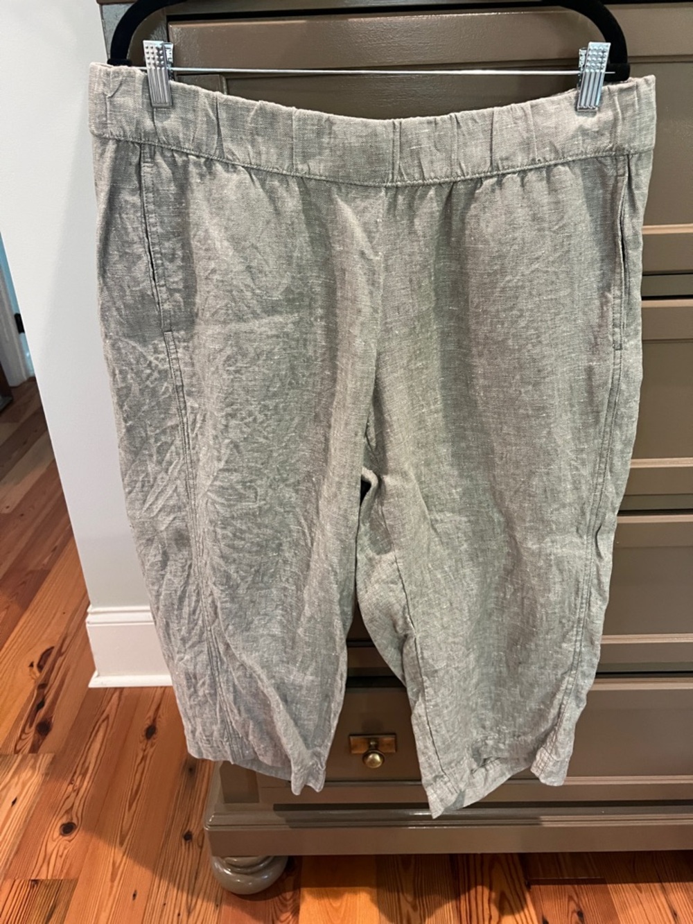J. Jill Light Gray/Green Cropped Linen Blend Pants - Picture 2 of 4